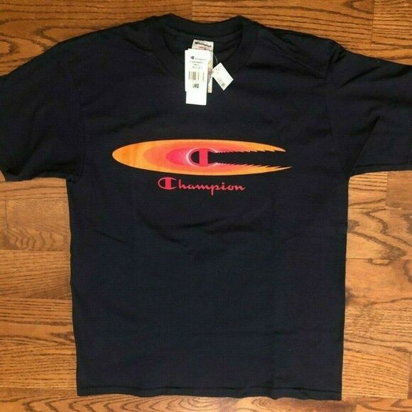 Vintage Champion Radiating C Logo NBA Navy Color T-Shirt Men's Large NWT VTG - Picture 1 of 4